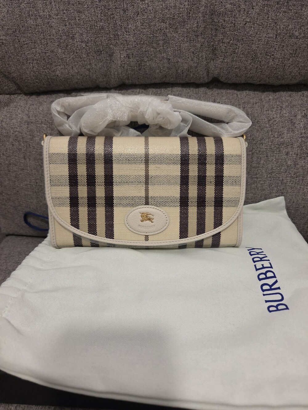 Authentic Burberry Cream and Black Plaid Crossbody Flap Bag